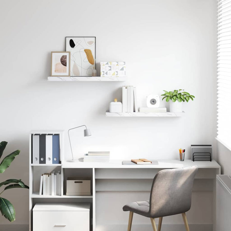 Wall Shelf 2 pcs White Marble 90 x 23,5 x 3,8 cm