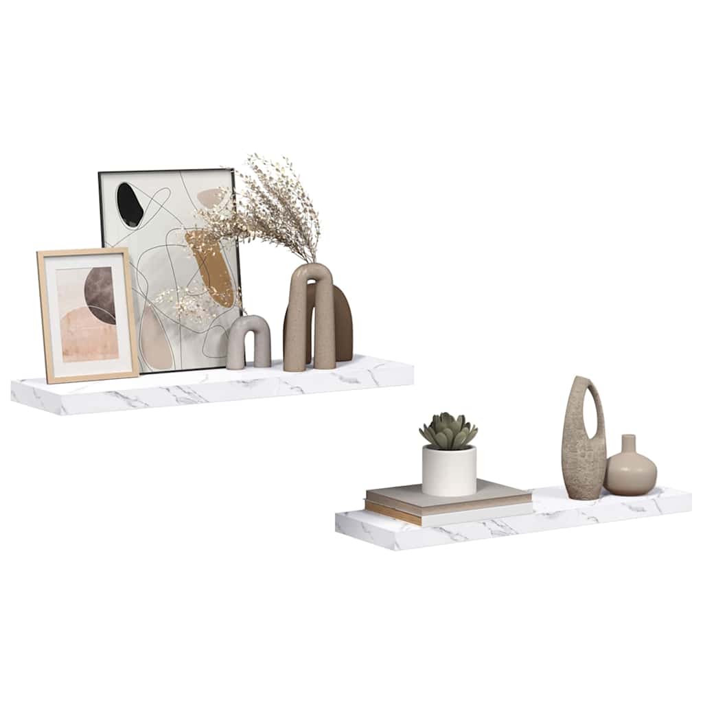 Wall Shelf 2 pcs White Marble 90 x 23,5 x 3,8 cm