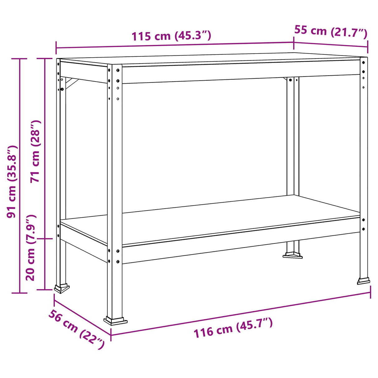Workbench Black 115 x 55 x 91 cm Engineered Wood and Metal