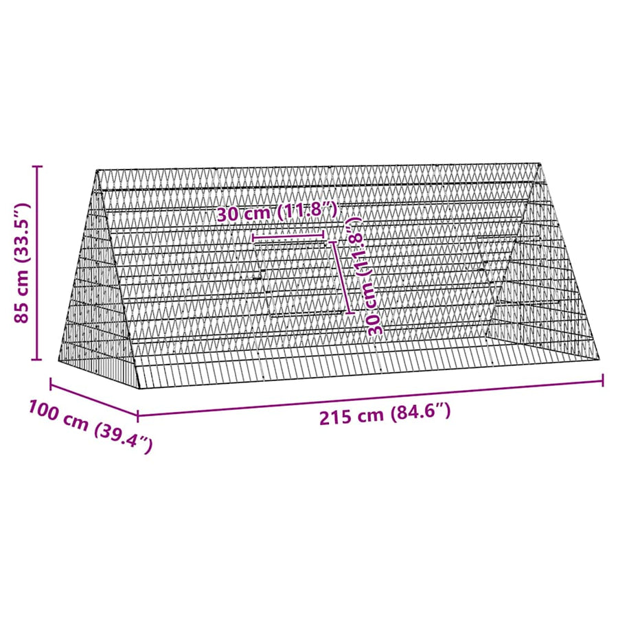 Rabbit Cage Silver 215 x 100 x 85 cm Galvanised Steel