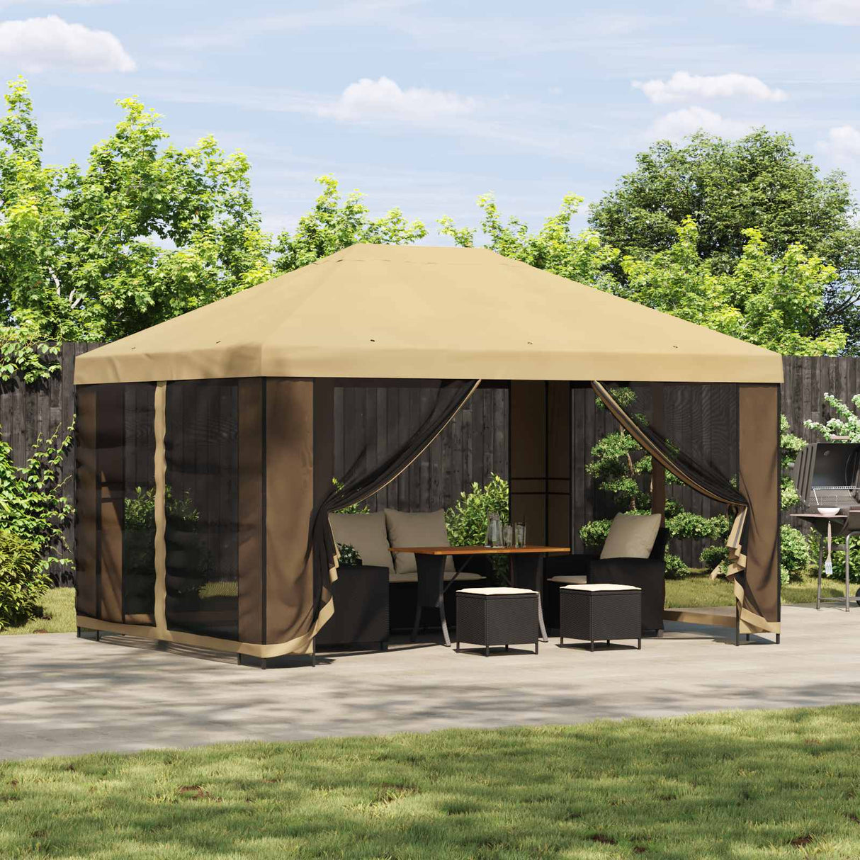 Gazebo 4 x 3 m Cream Polyester and Steel 190 gsm