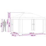 Gazebo 4 x 3 m Cream Polyester and Steel 190 gsm - Rear View