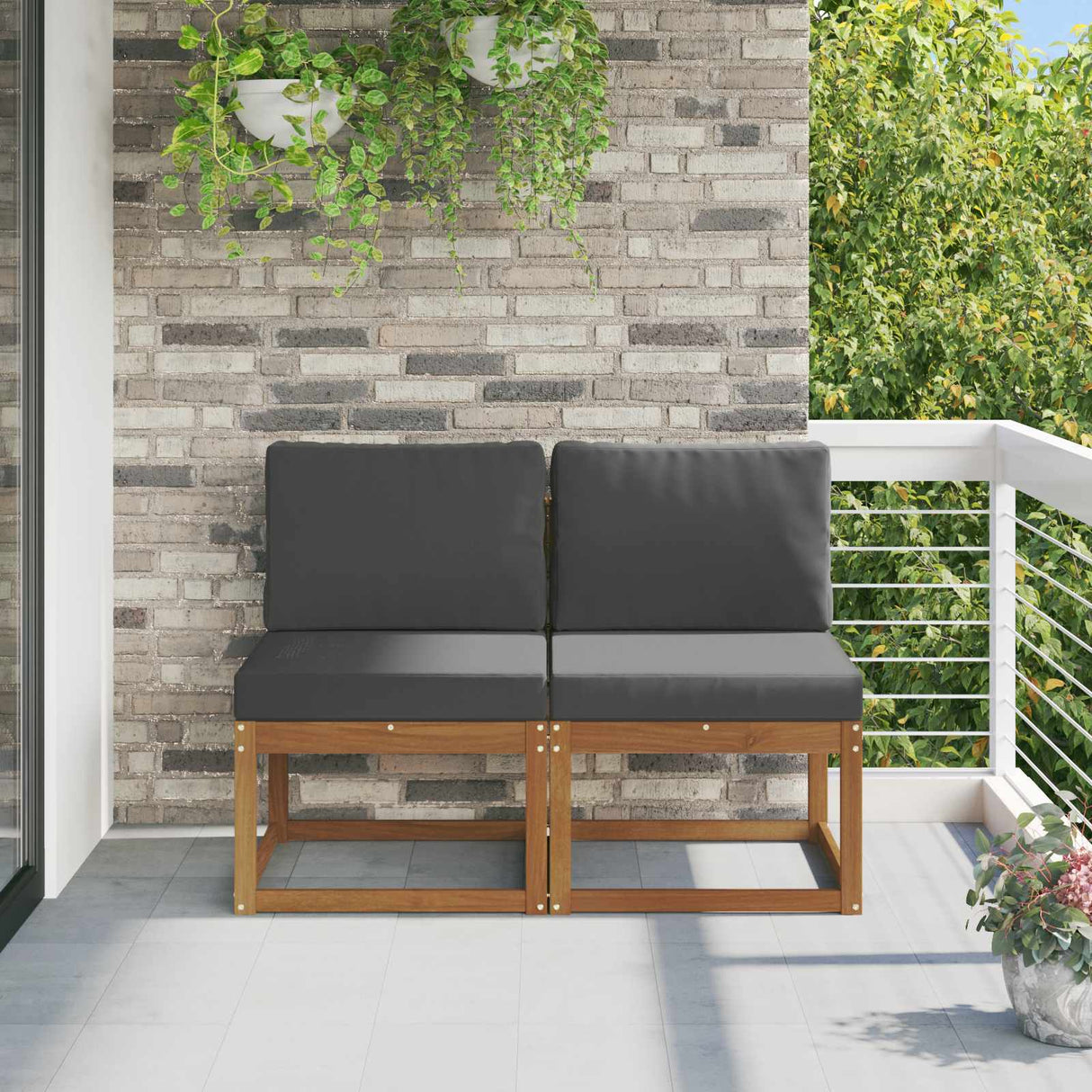 2 Piece Outdoor Middle Sofa Solid Acacia Wood