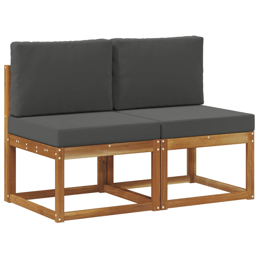 Outdoor Middle Sofa 2 pcs 2-Seater Solid Acacia Wood