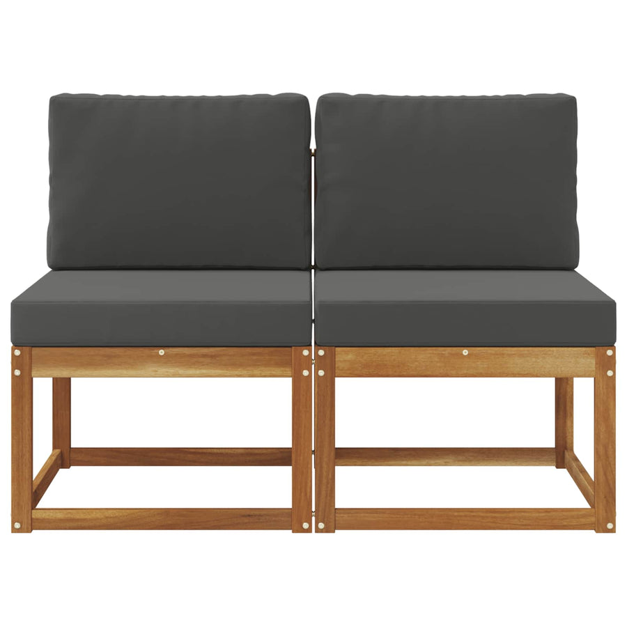 Outdoor Middle Sofa 2 pcs 2-Seater Solid Acacia Wood