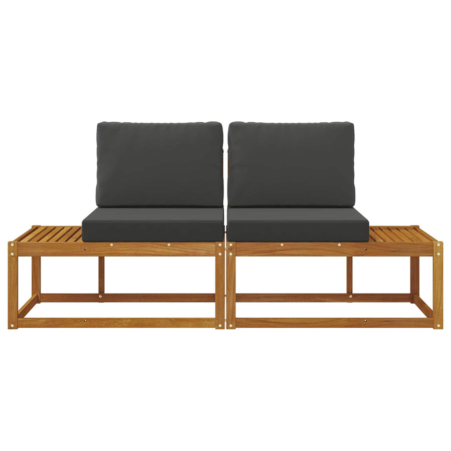 Outdoor End Sofa 2 pcs 2-Seater Solid Acacia Wood