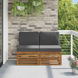 2 Piece Outdoor Middle Sofa Solid Acacia Wood Natural