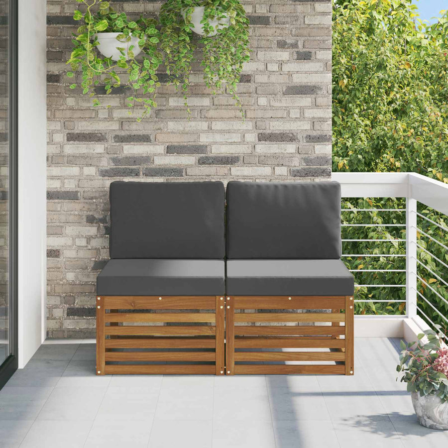 Outdoor Middle Sofa 2 pcs 2-Seater Solid Acacia Wood Natural