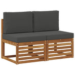 Outdoor Middle Sofa 2 pcs 2-Seater Solid Acacia Wood Natural