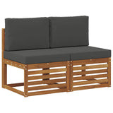 2 Piece Outdoor Middle Sofa Solid Acacia Wood Natural - Front View