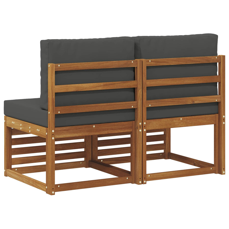 Outdoor Middle Sofa 2 pcs 2-Seater Solid Acacia Wood Natural