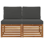 Outdoor Middle Sofa 2 pcs 2-Seater Solid Acacia Wood Natural