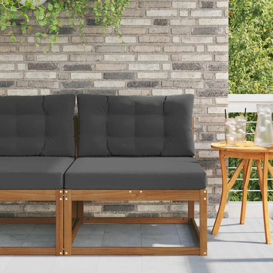 Outdoor Middle Sofa Solid Acacia Wood Natural and Anthracite