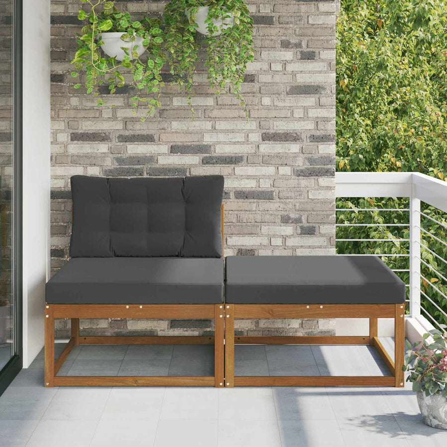 Sectional Sofa Units 2 pcs 2-Seater Solid Acacia Wood