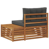 Outdoor End sofa Natural 115 x 83 x 73 cm Solid Acacia Wood - Rear View