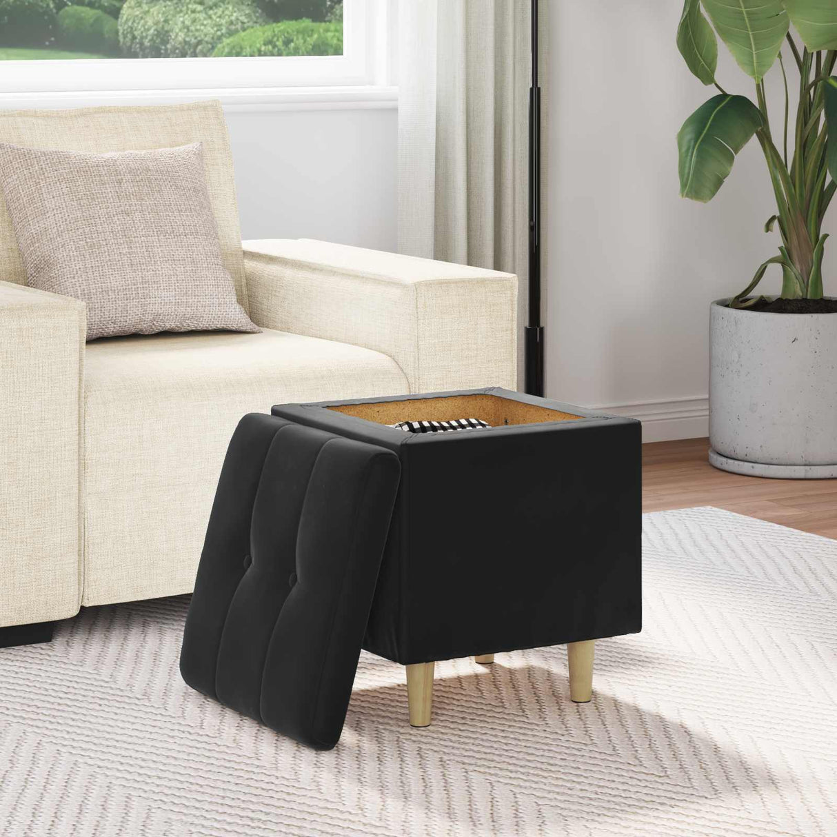 Storage Ottoman with Cushion Black 40 x 40 x 45 cm Velvet