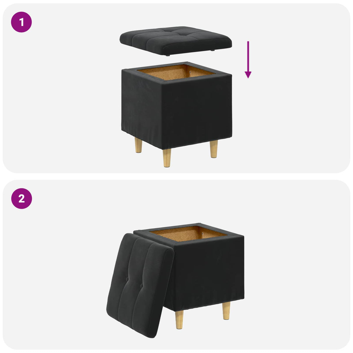 Storage Ottoman with Cushion Black 40 x 40 x 45 cm Velvet
