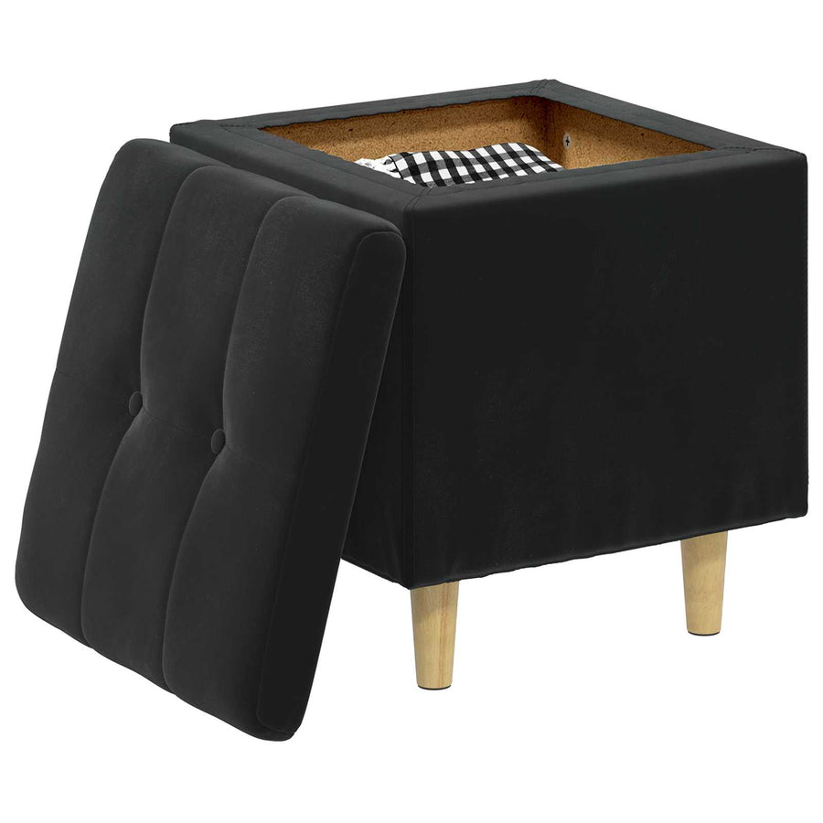 Ottoman with Storage Black 40 x 40 x 45 cm Velvet