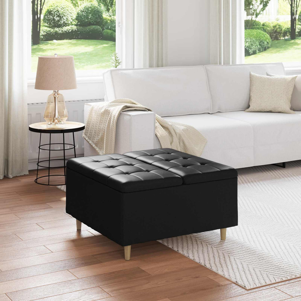 Storage Ottoman with Cushion Black 80 x 80 x 45 cm Faux leather