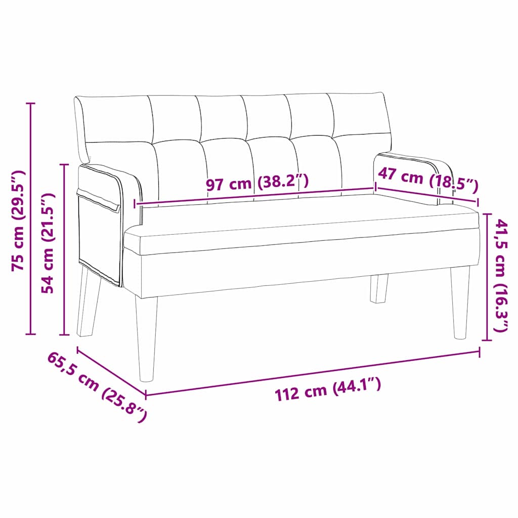 Chesterfield Bench Black 112 x 65.5 x 75 cm Velvet