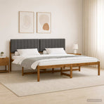 Bed Frame with Upholstered Headboard Natural and Dark Grey
