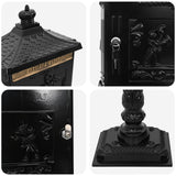 Standing Mailbox Black 42.5 x 29.5 x 117 cm Cast Aluminum - Rear View