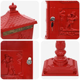 Standing Mailbox Red 42.5 x 29.5 x 117 cm Cast Aluminum - Rear View