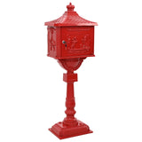 Standing Mailbox Red 42.5 x 29.5 x 117 cm Cast Aluminum - Top-Down View