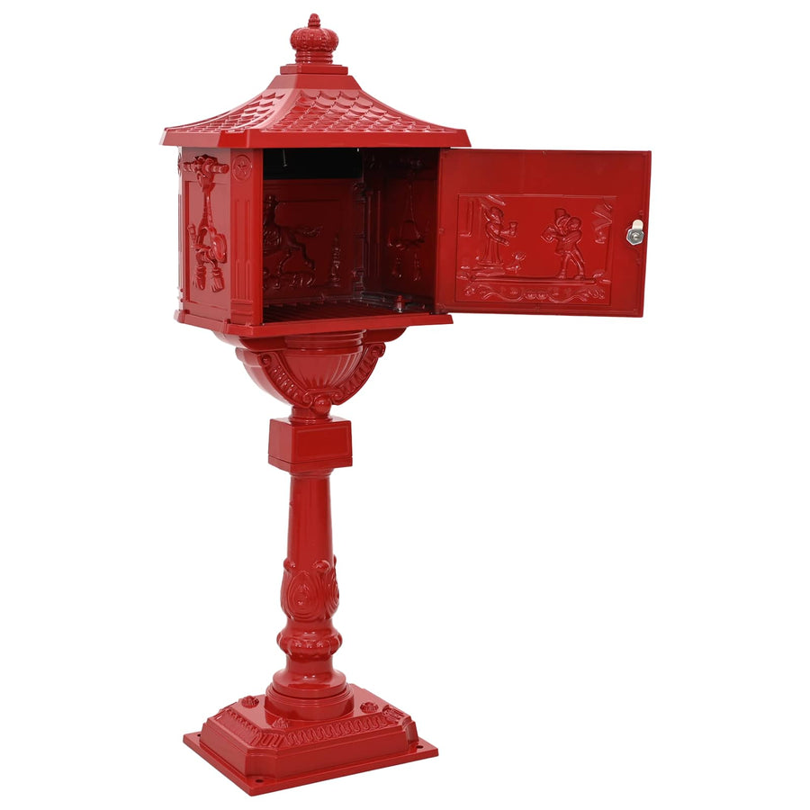 Standing Mailbox Red 42.5 x 29.5 x 117 cm Cast Aluminum