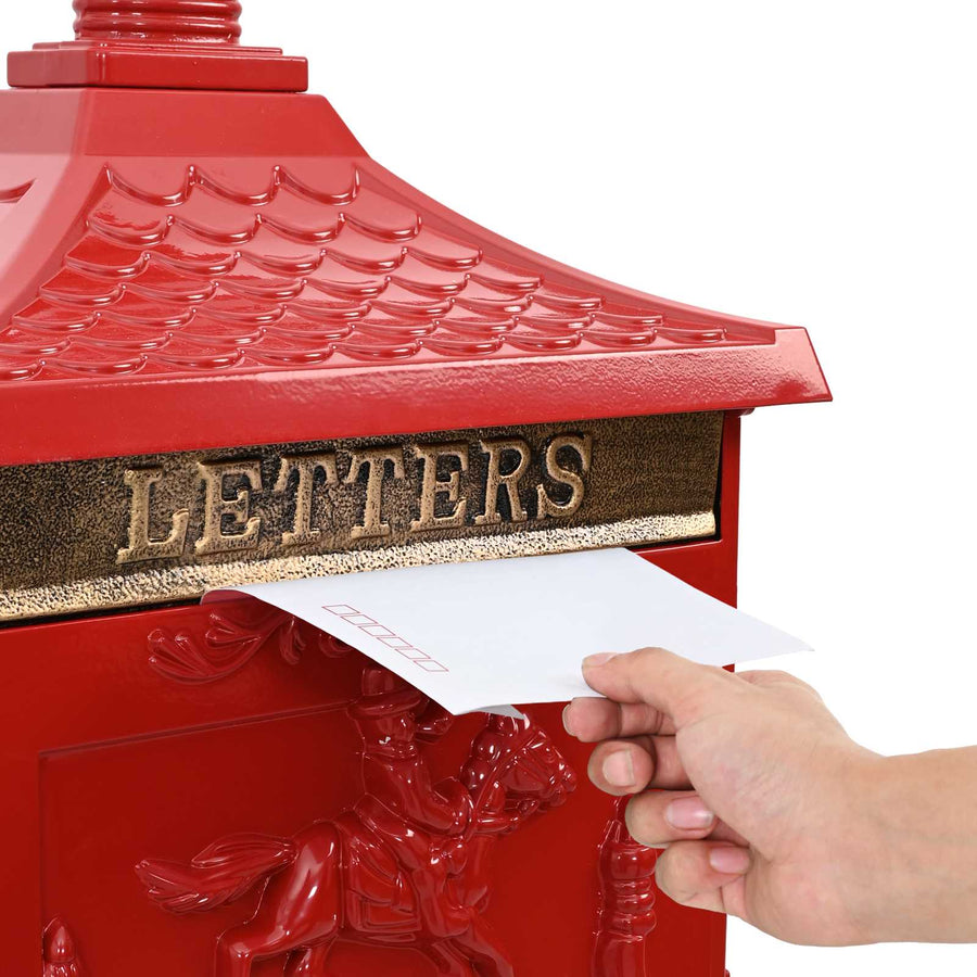 Standing Mailbox Red 42.5 x 29.5 x 117 cm Cast Aluminum