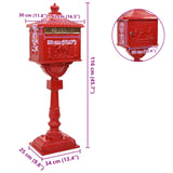Standing Mailbox Red 42.5 x 29.5 x 117 cm Cast Aluminum - Extra Image