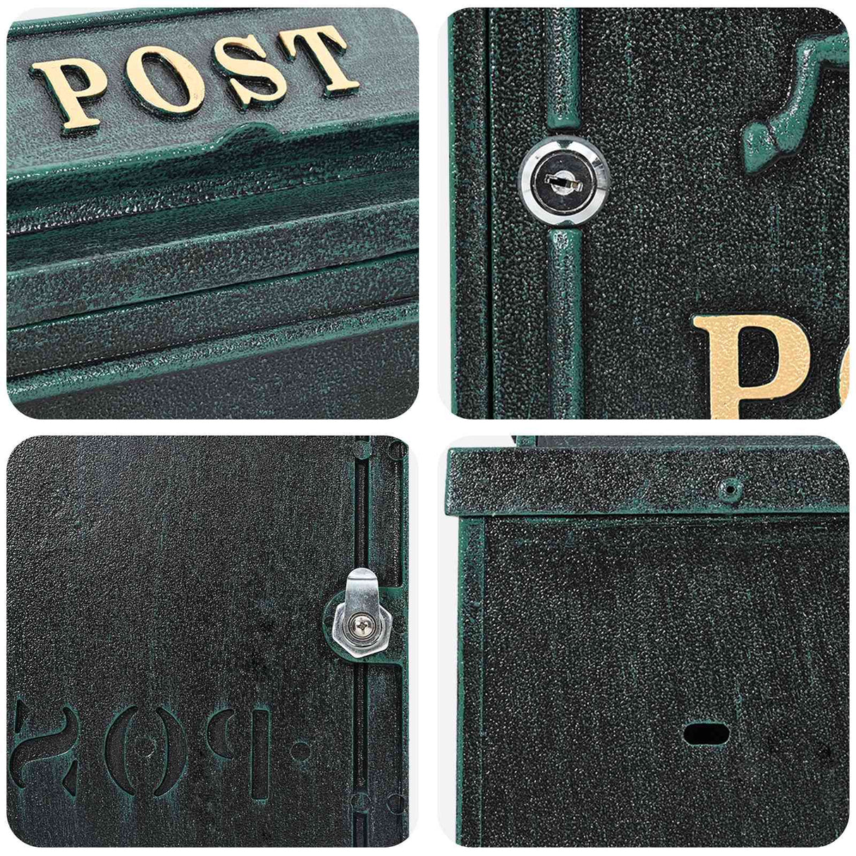 Wall Mounted Mailbox Green 29 x 13 x 41 cm Cast Aluminum