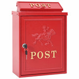 Wall Mounted Mailbox Red 29 x 13 x 41 cm Cast Aluminum - Front View