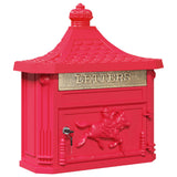 Wall Mounted Mailbox Red 40.5 x 16 x 45 cm Cast Aluminum - Front View
