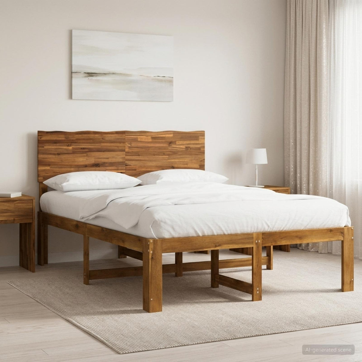 Double bed frame with headboard ROSTOCK Natural 150 x 200 cm