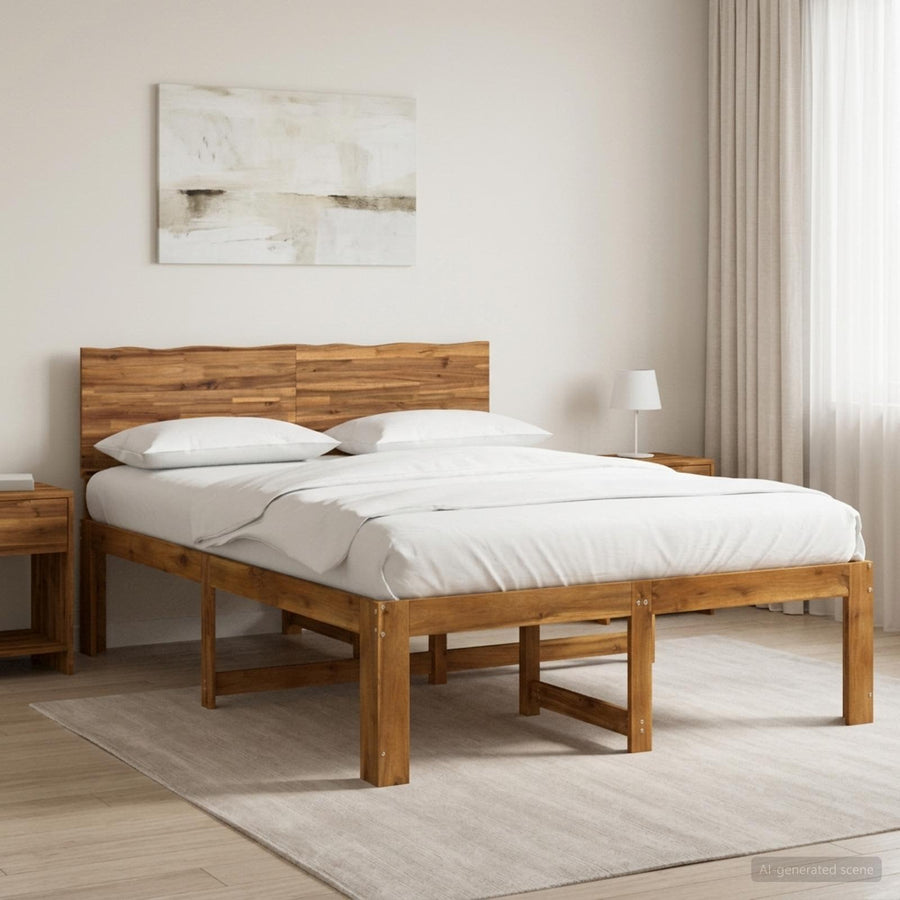Double bed frame with headboard ROSTOCK Natural 150 x 200 cm