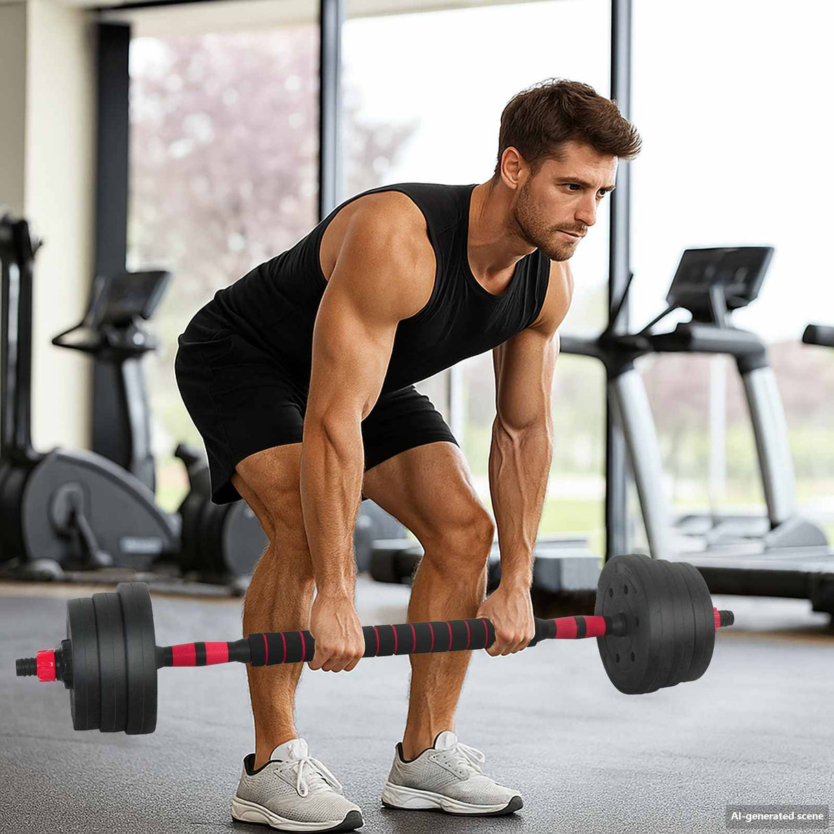 2-in-1 Dumbbell Barbell Set 20 kg Black and Red