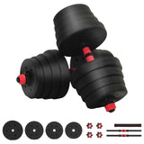 2-in-1 Dumbbell Barbell Set 30 kg Black and Red - Front View