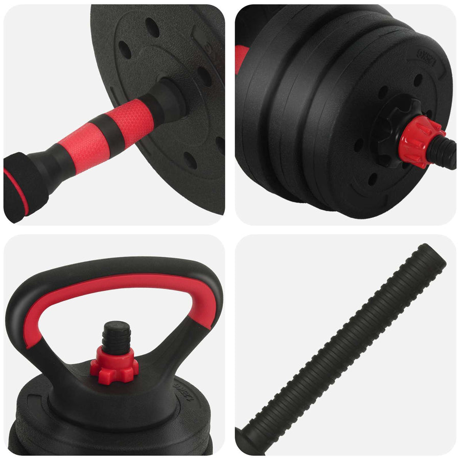 4-in-1 Dumbbell Barbell Kettlebell Set 20 kg Black and Red