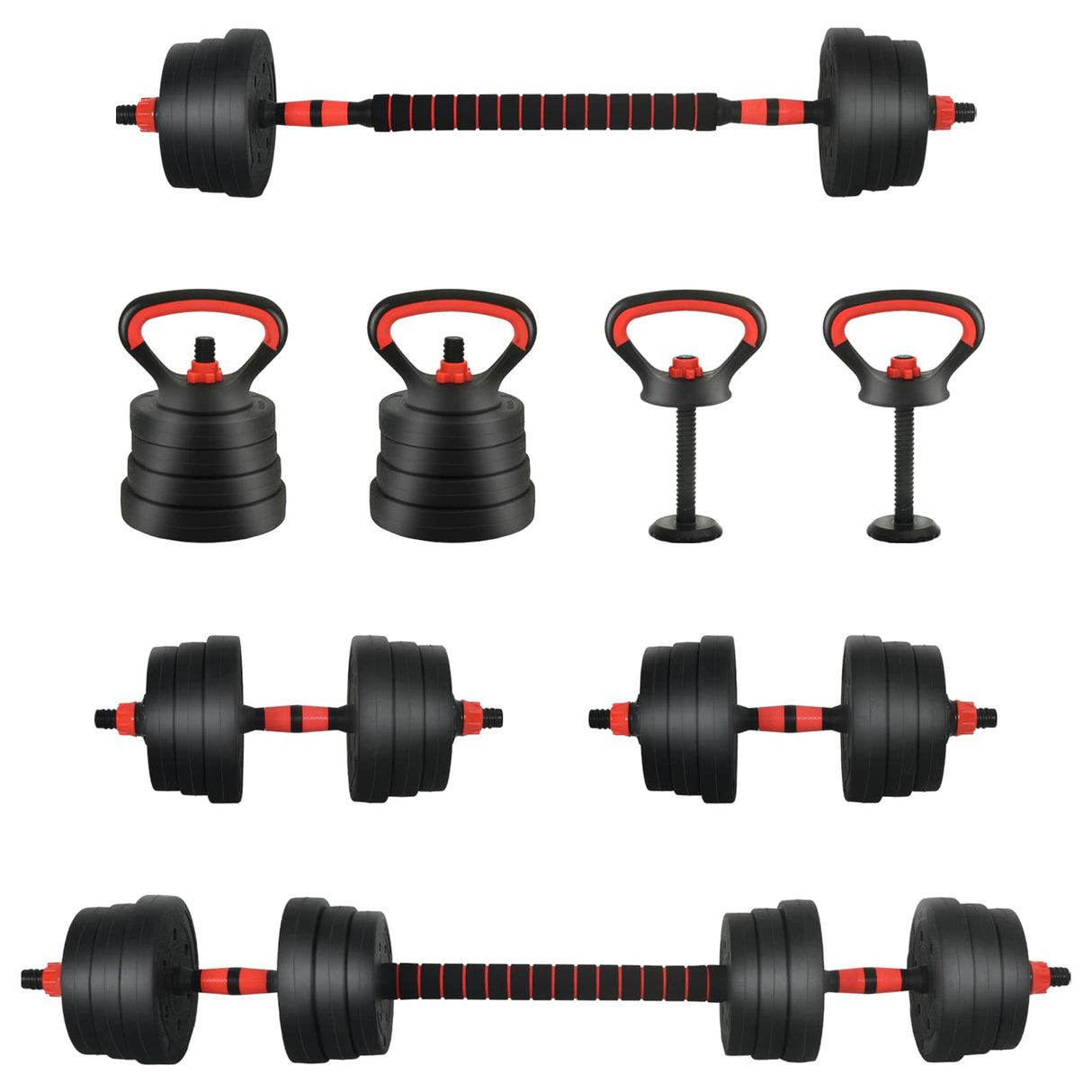 4-in-1 Dumbbell Barbell Kettlebell Set 20 kg Black and Red