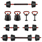 4-in-1 Dumbbell Barbell Kettlebell Set 20 kg Black and Red
