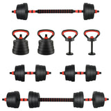 4-in-1 Dumbbell Barbell Kettlebell Set 20 kg Black and Red - Front View