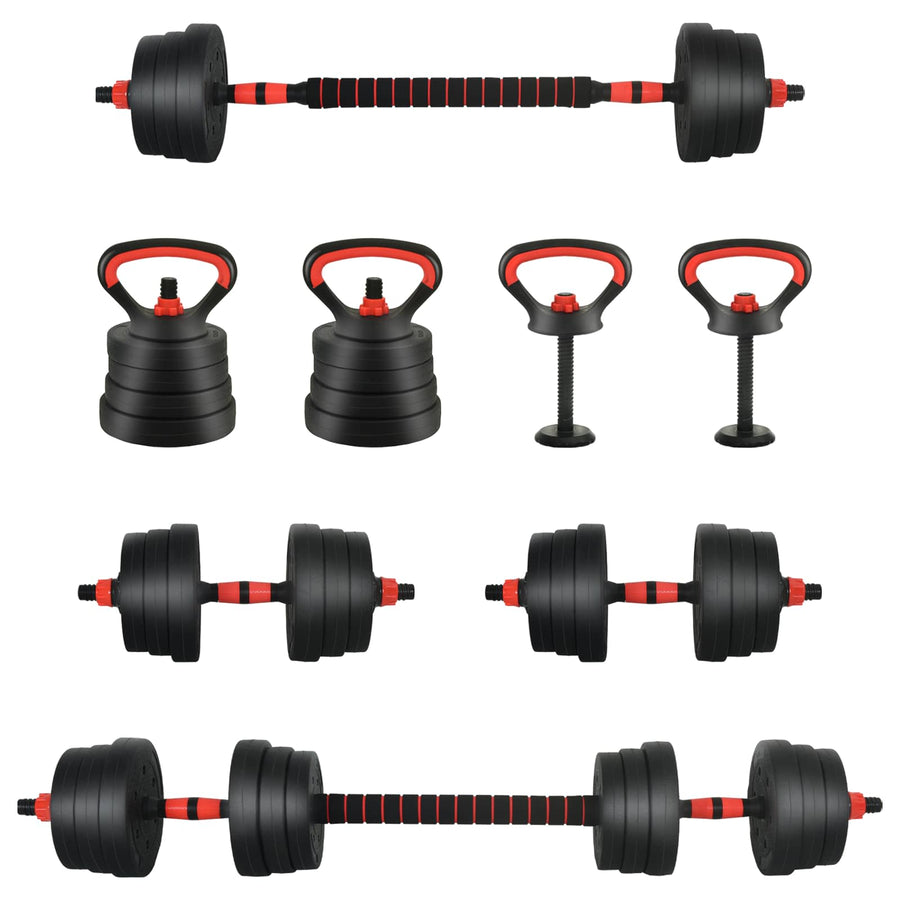 4-in-1 Dumbbell Barbell Kettlebell Set 20 kg Black and Red