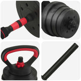 4-in-1 Dumbbell Barbell Kettlebell Set 30 kg Black and Red