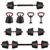 4-in-1 Dumbbell Barbell Kettlebell Set 30 kg Black and Red