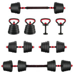 4-in-1 Dumbbell Barbell Kettlebell Set 30 kg Black and Red