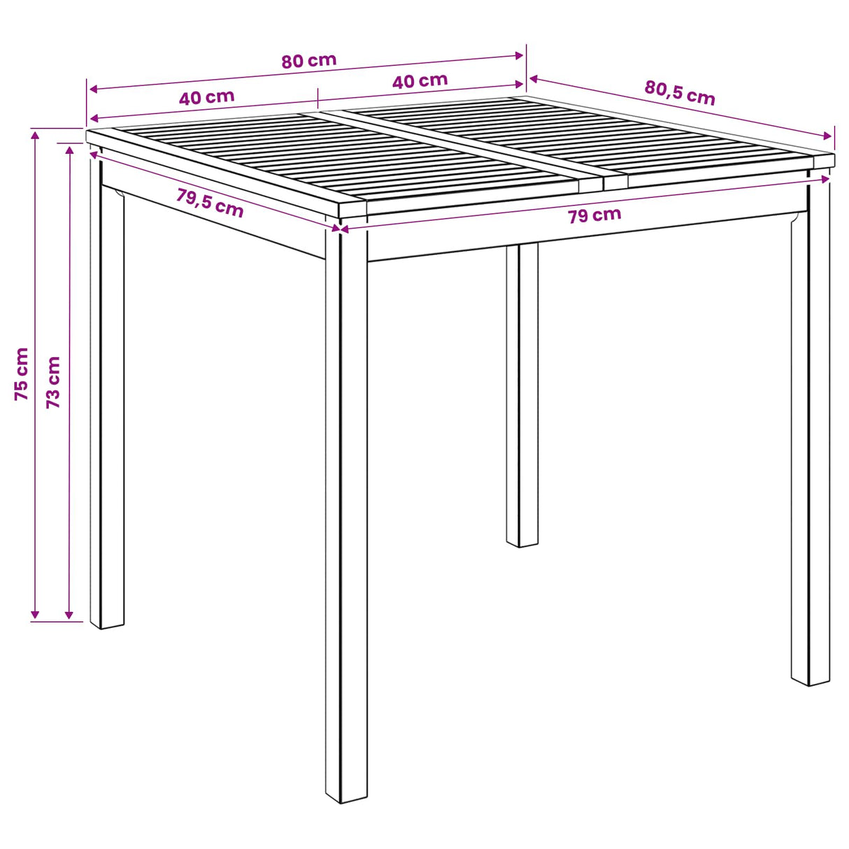 Garden Dinner Table Natural 80 x 80.5 x 75 cm Solid Acacia Wood