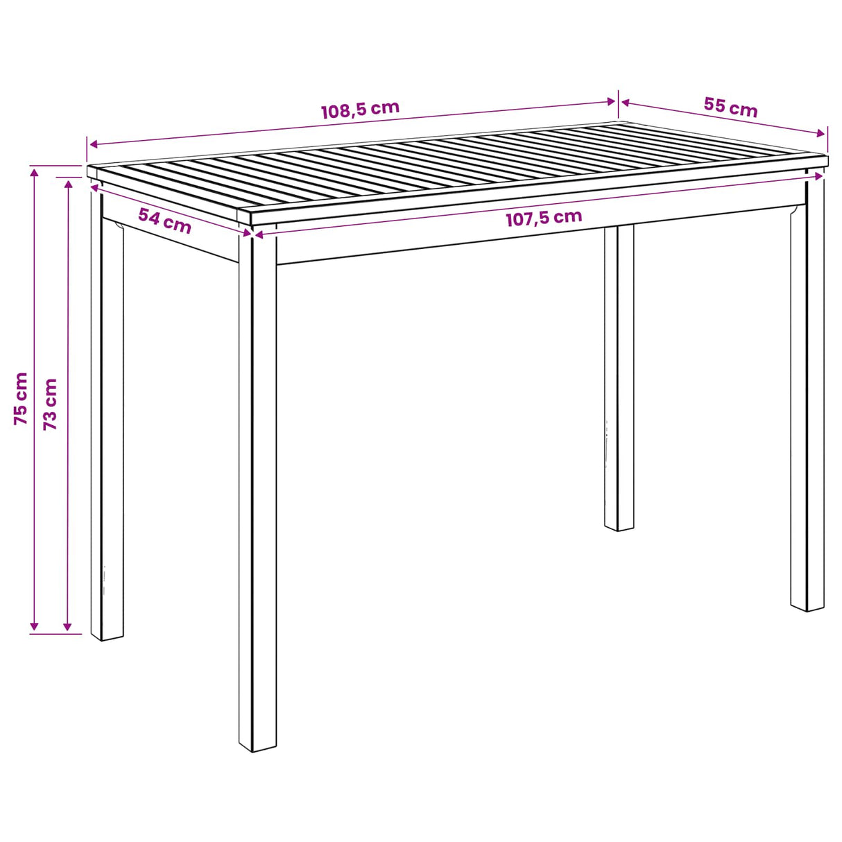 Garden Dinner Table Natural 108.5 x 55 x 75 cm