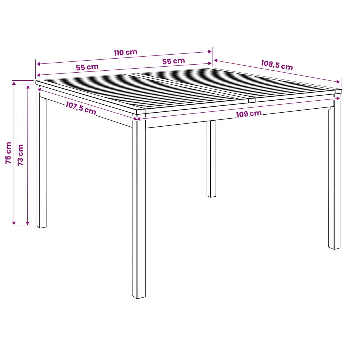 Garden Dinner Table Natural 110 x 108.5 x 75 cm