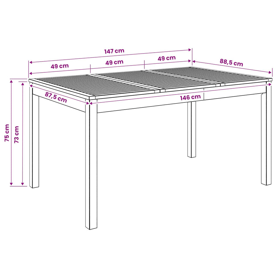 Garden Dinner Table Natural 147 x 88.5 x 75 cm